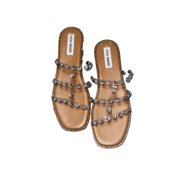 Steve Madden Lyna Clear Faux Crystal Flat Sandals - Picture 3 of 10